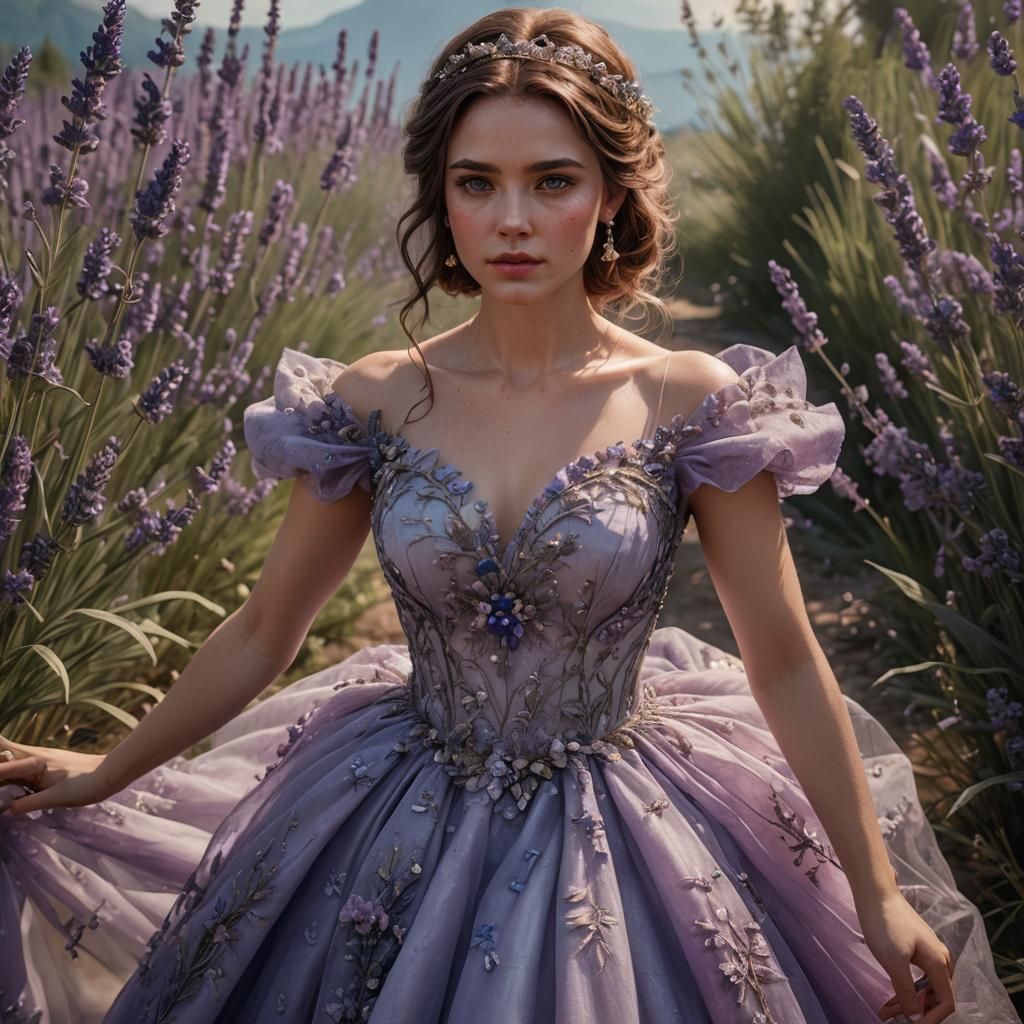 Young Woman in Lavender Dress, Detailed Matte Painting