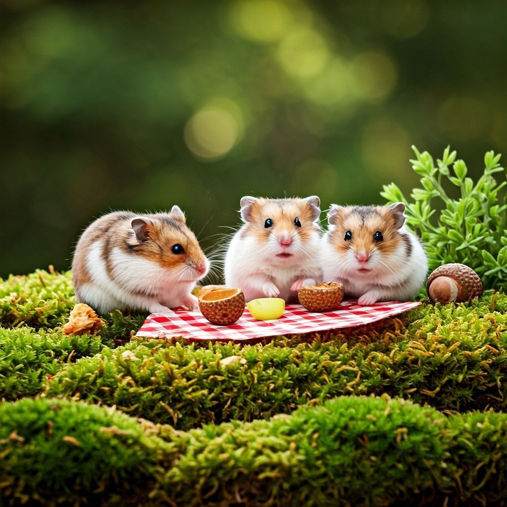 Chubby Hamsters Picnic on Mossy Patch