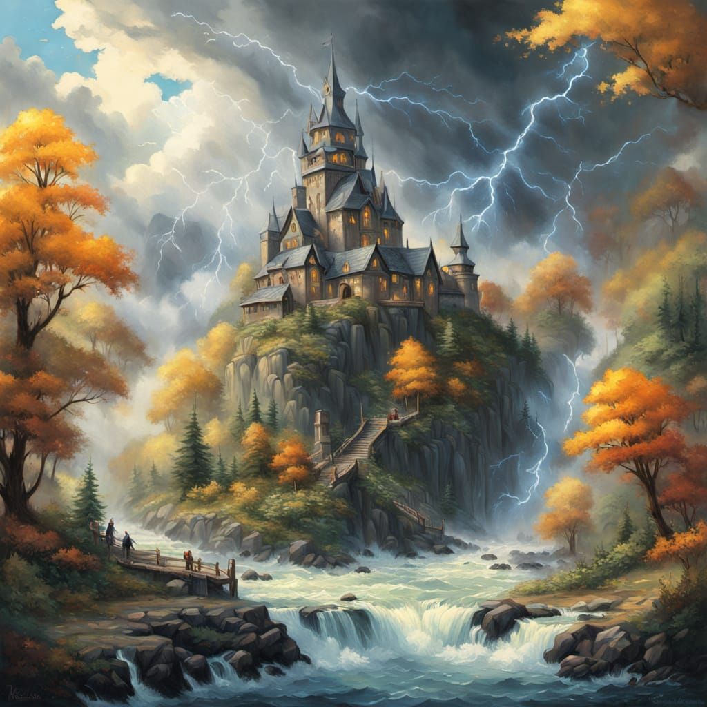 Wizard Controls Weather in Neo-Impressionist Style