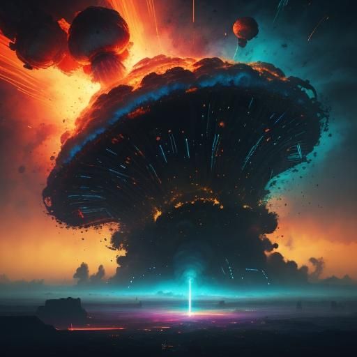 Smiley Face Mushroom Cloud in Sci-Fi Style