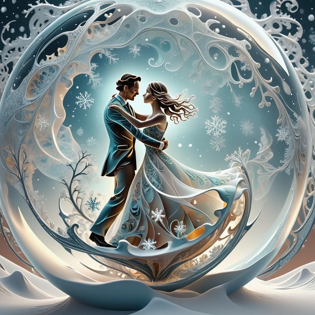 Dancing Couple in Snow Globe: Surreal Fractal Art