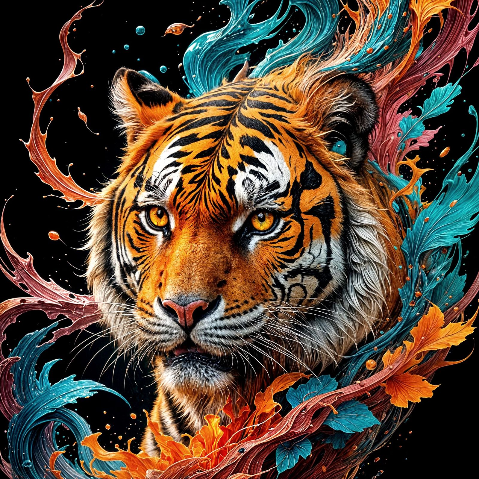 Vibrant Tiger in Intricate Gouache Style