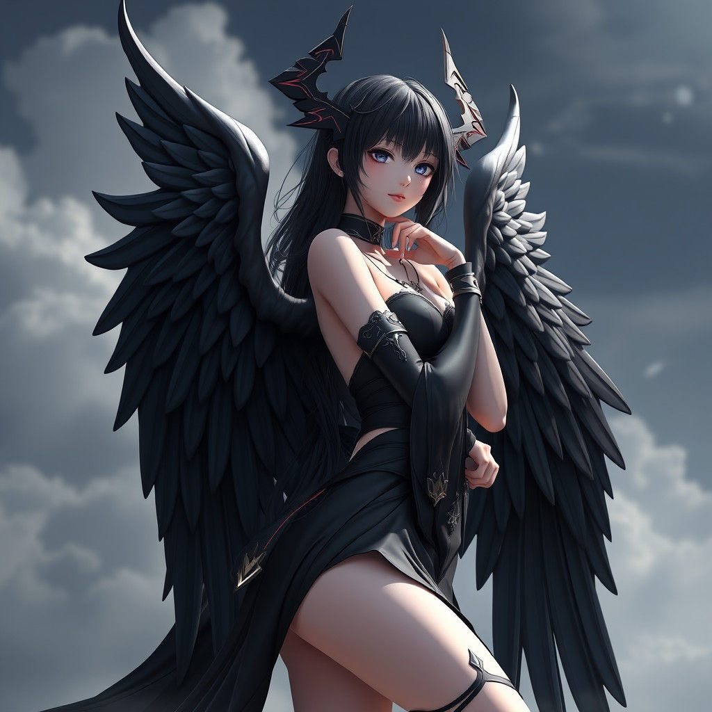 Nyx with Black Angel Wings in 3D Anime Art