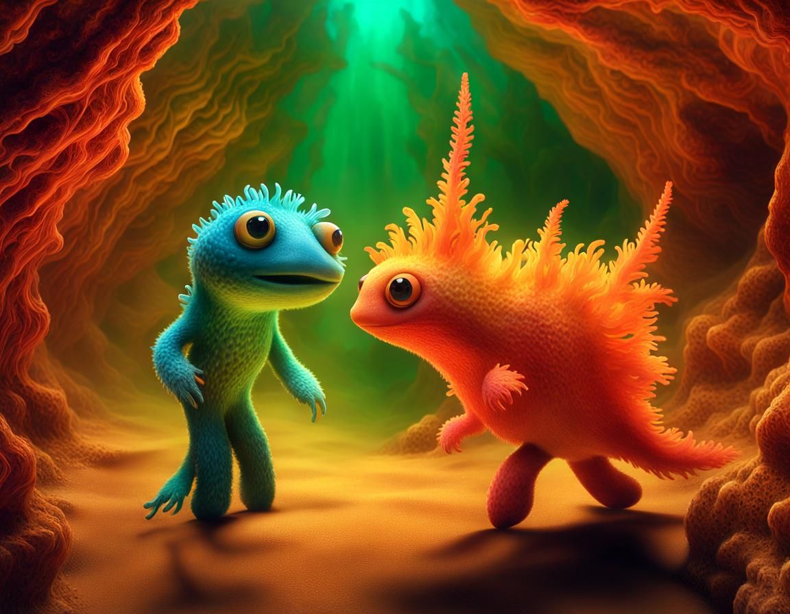 Swimdancing Characters in Crystalline Canyon