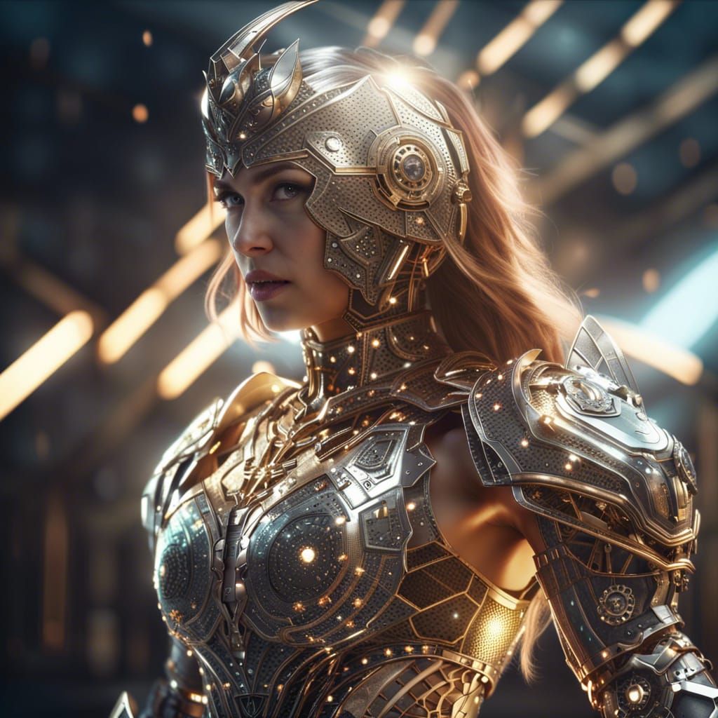 Cyberpunk Female Warrior in Sparkling Armor