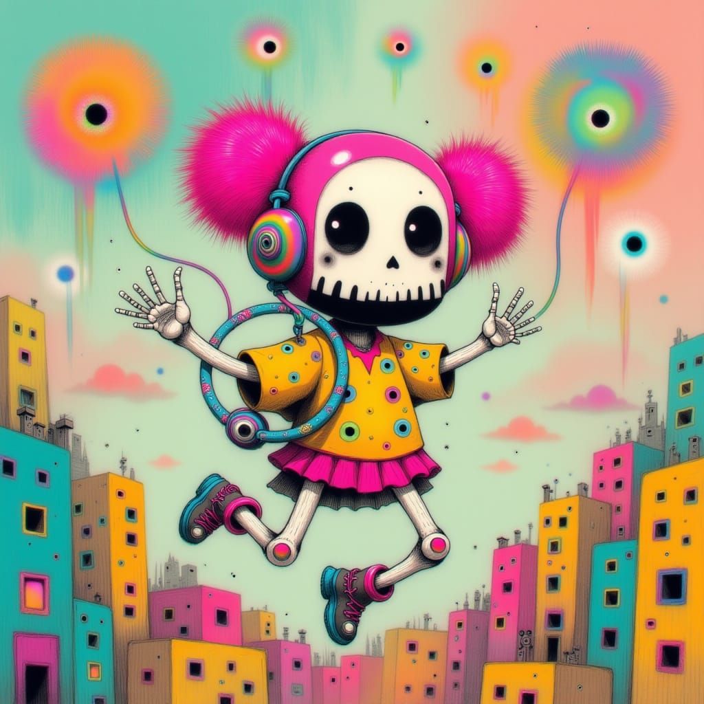 Energetic Skeleton Cheerleader in Whimsical Digital Art