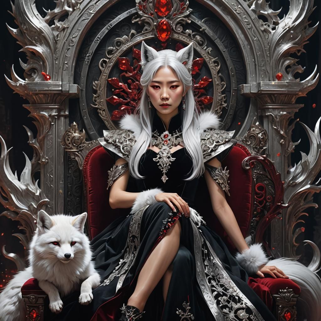 Korean Vampire Queen with Fox Ears in Art Nouveau Style