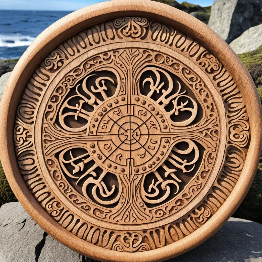 Vegvisir Viking Compass Wood Carving