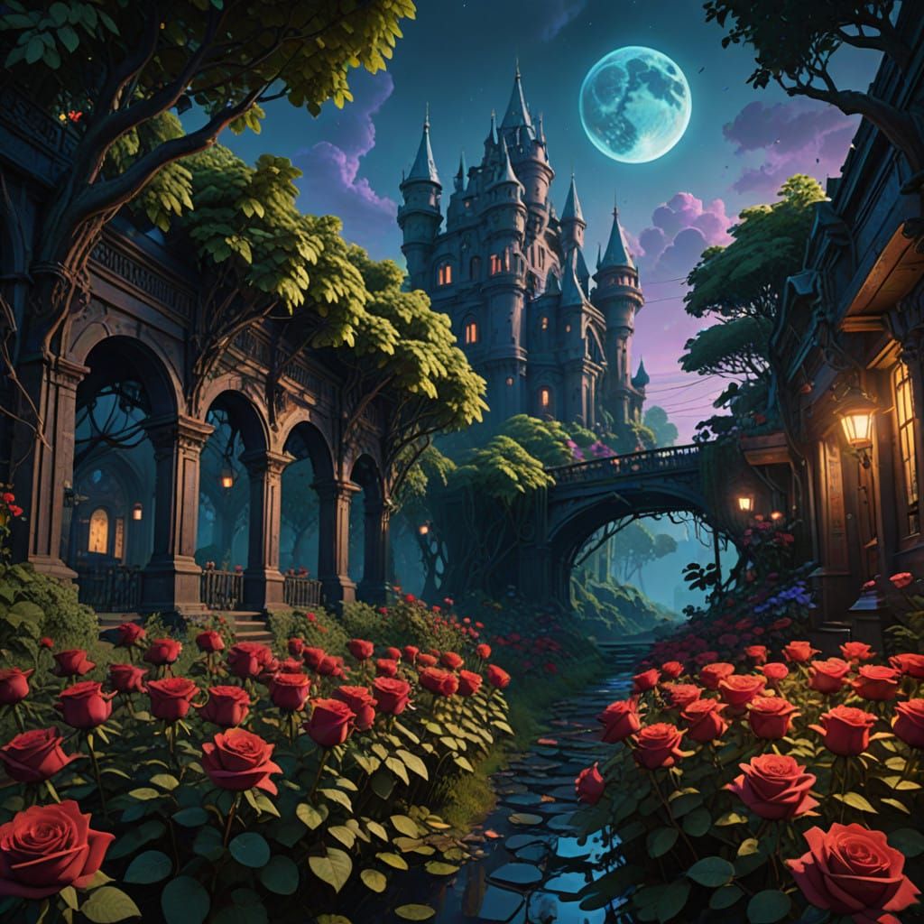 Surrealistic Red Roses in Cyberpunk Style