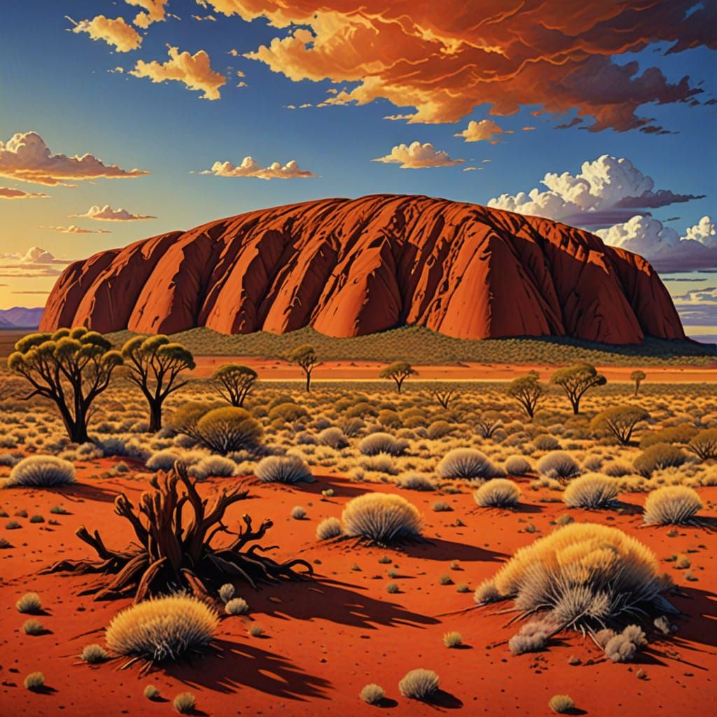 Vibrant Sunset Over Ayers Rock in Hyper-Realistic HDR Style