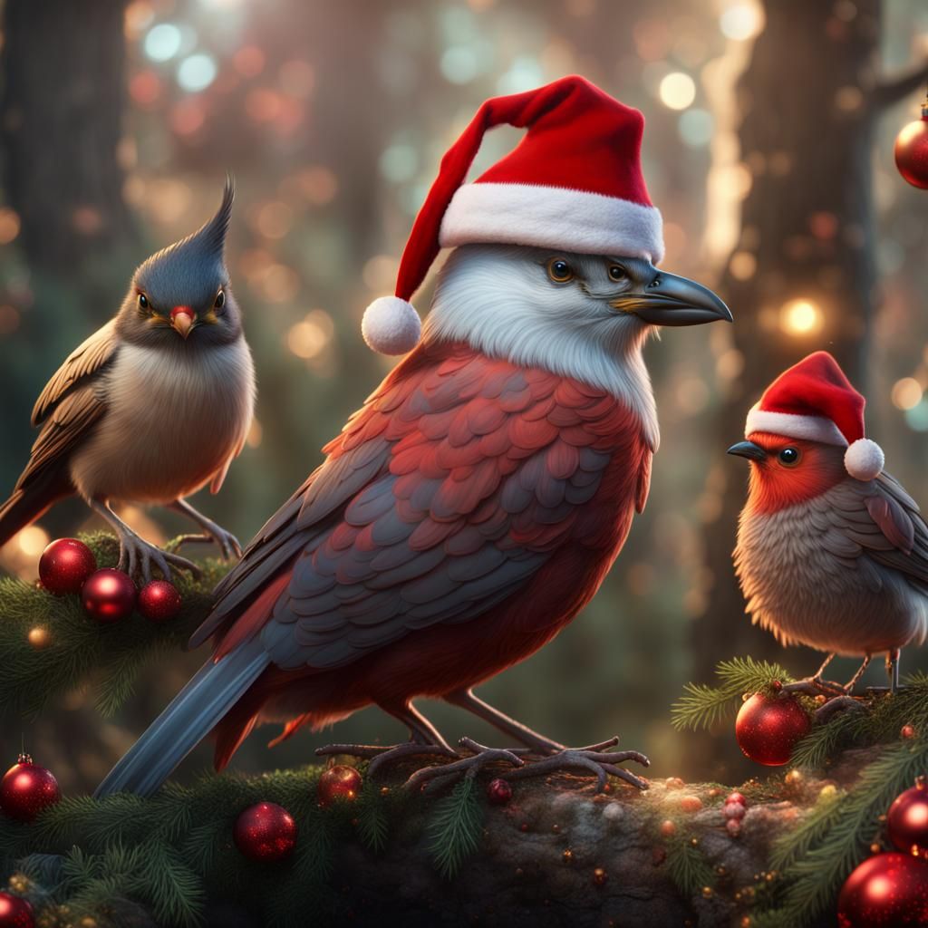 Festive Birds and Woodland Creatures in Holiday Colors
