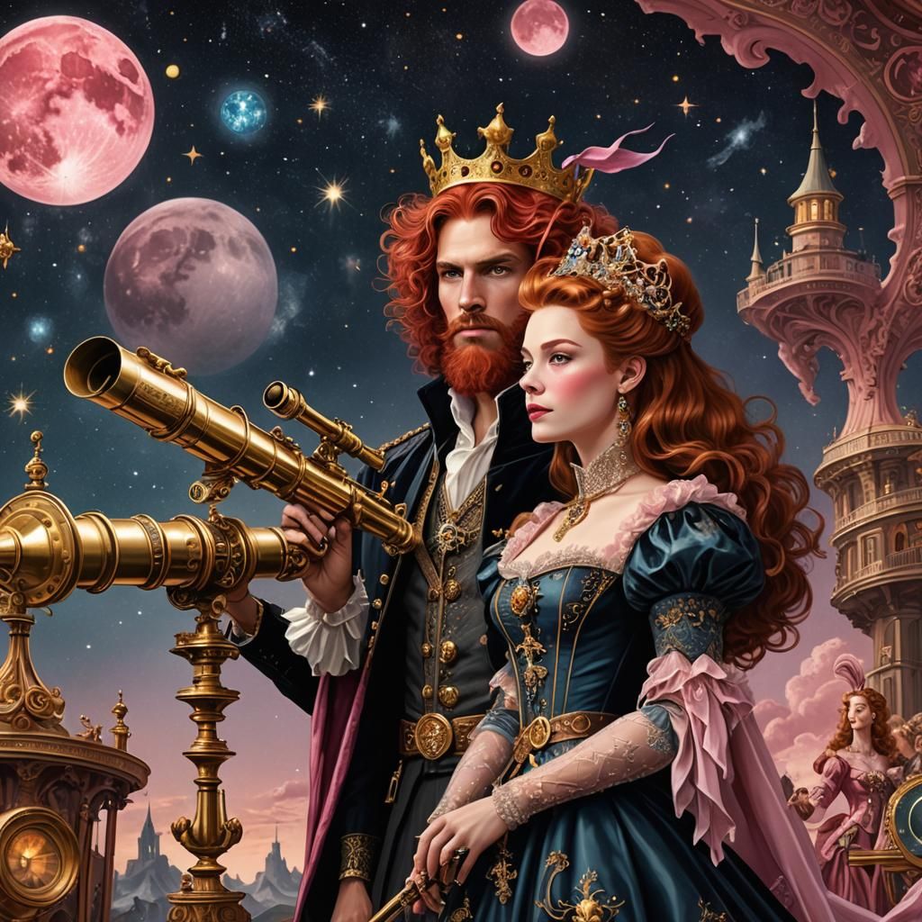 Fantasy Prince and Princess Stargazing with Dragon