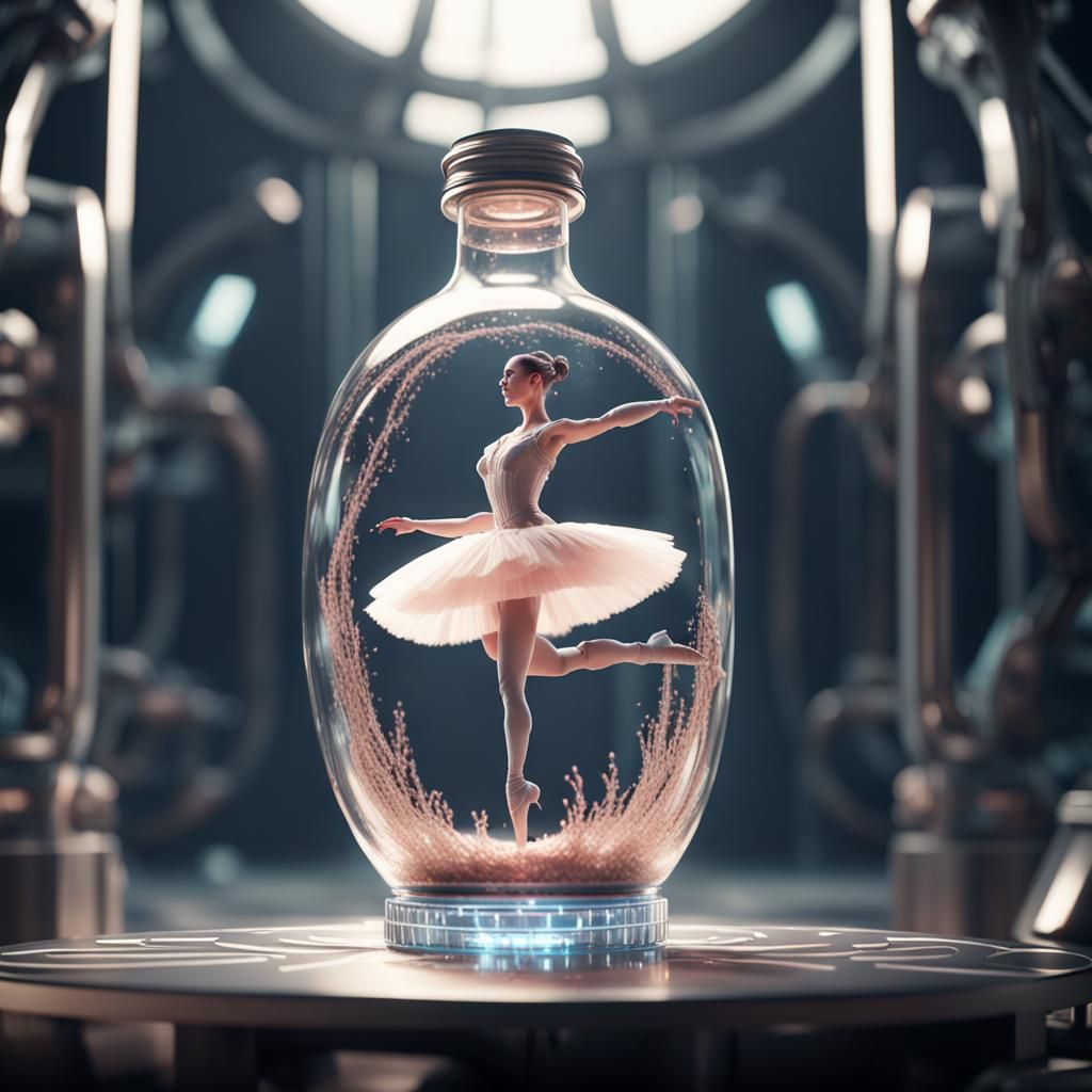 Ballerina Dances in Sci-Fi Bottle: 8K Render