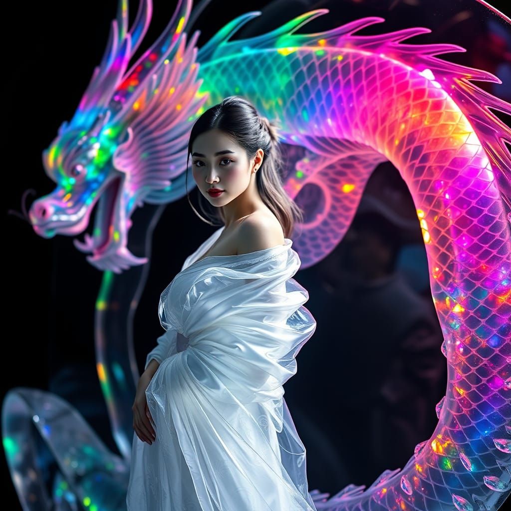 Stunning Asian Goddess Ice Sculpture with Majestic Dragon
