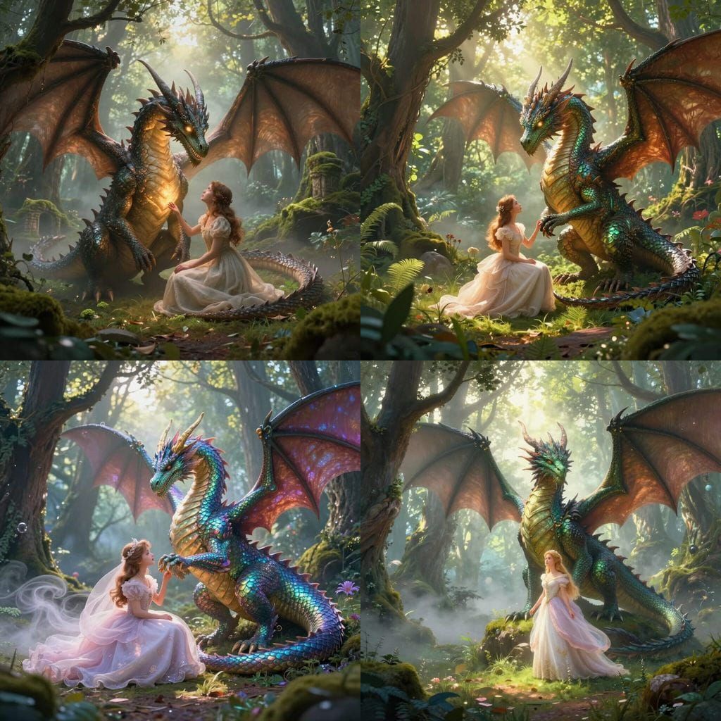 Dragon Healer and Princess in Ethereal Forest