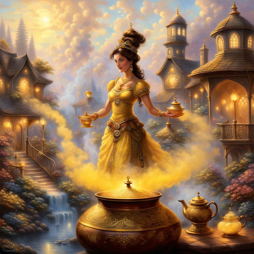 Genie Queen Appears From Kettle in Ethereal Mist