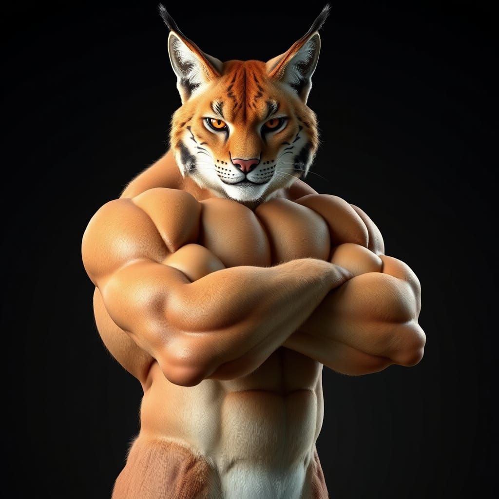 Muscular Wildcat Bodybuilder in Hyper-Realistic 3D