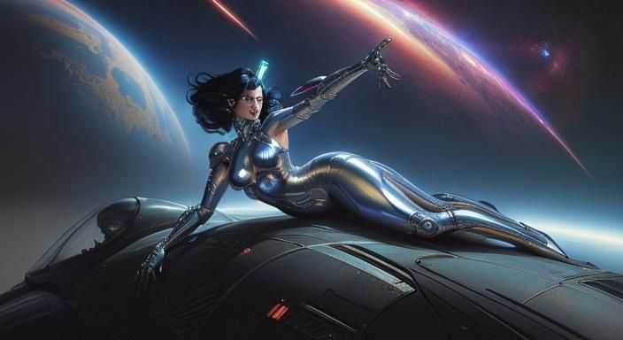 Cyberpunk Dragon Rider in Retro Sci-Fi Landscape