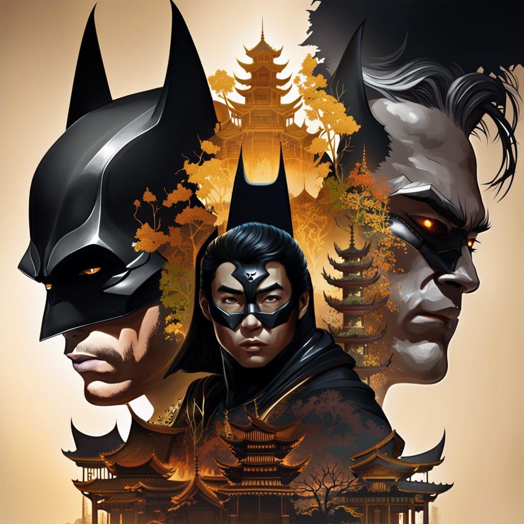 Batman Double Exposure Portrait with Burning Village