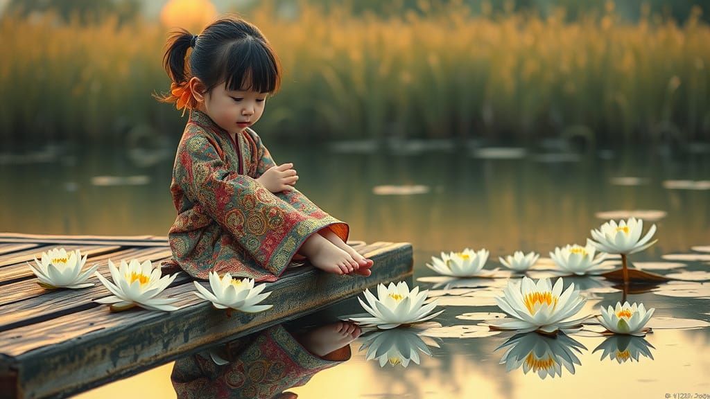 A Young Girl's Serene Moment by the Water