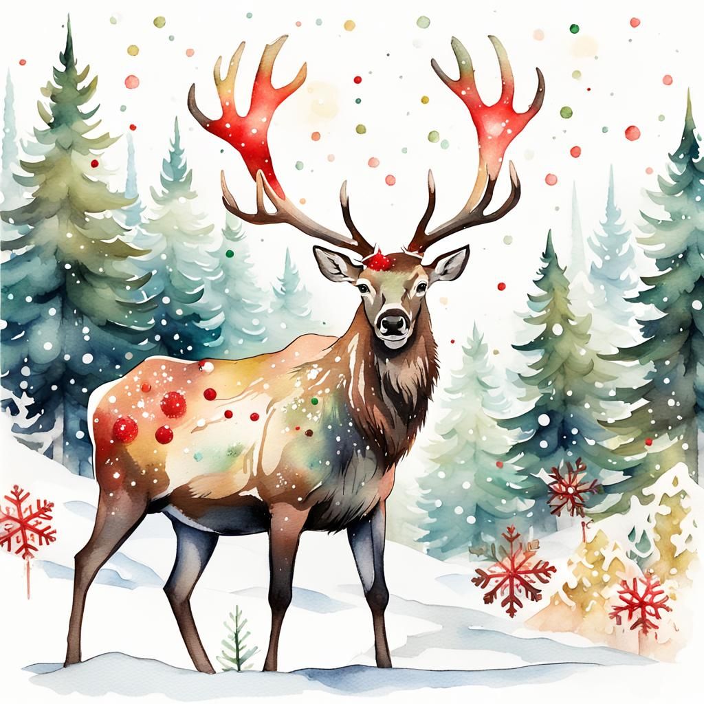 Whimsical Caribou in Winter Wonderland
