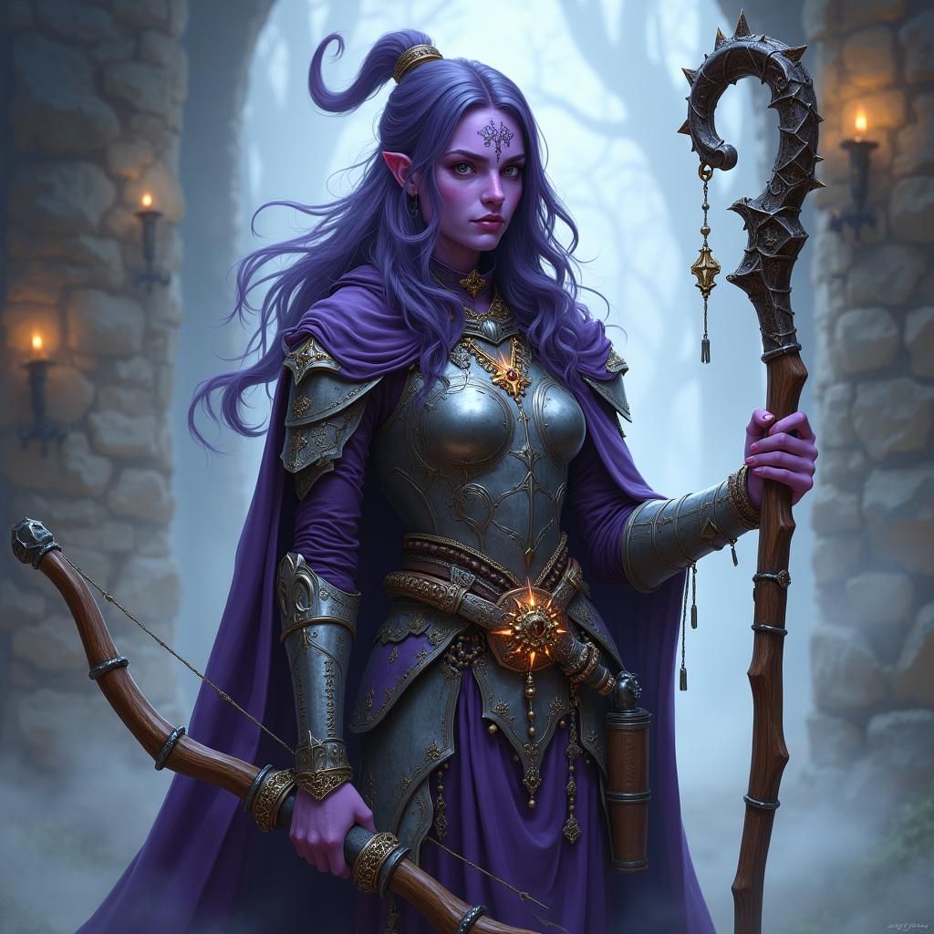 Mystical Half-Orc Sorceress in Enchanted Mist