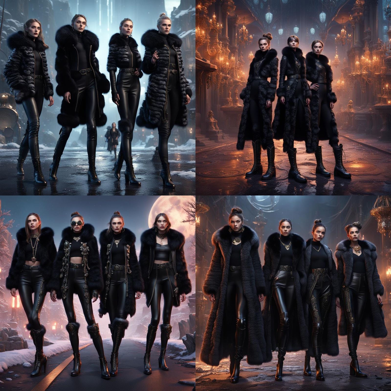 Stylish Girls in Faux Fur: 8k Digital Art