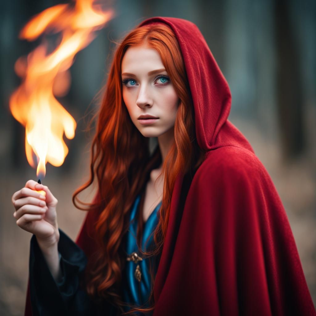 Red hooded fire witch