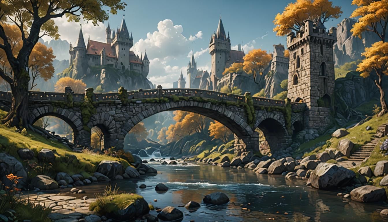 Detailed Stone Bridge in Fantasy Landscape