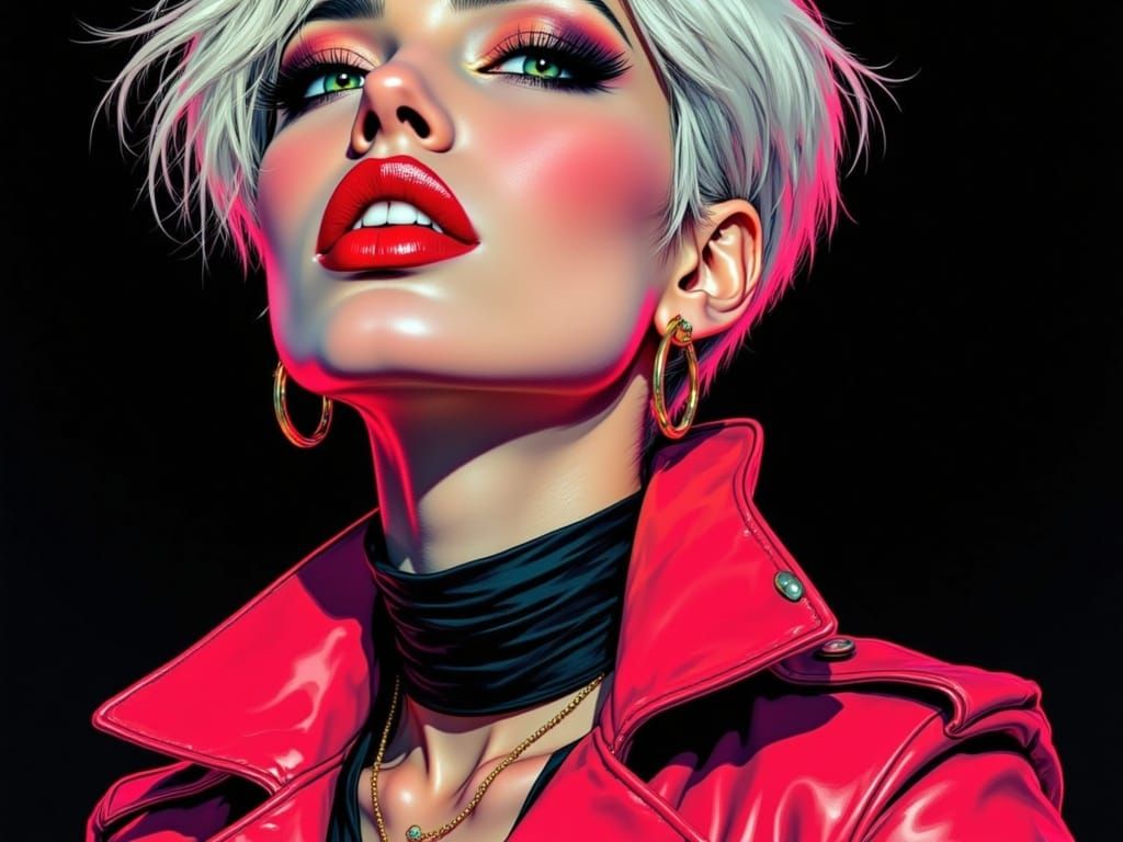 Confident Woman in Neon-Lit Elegance