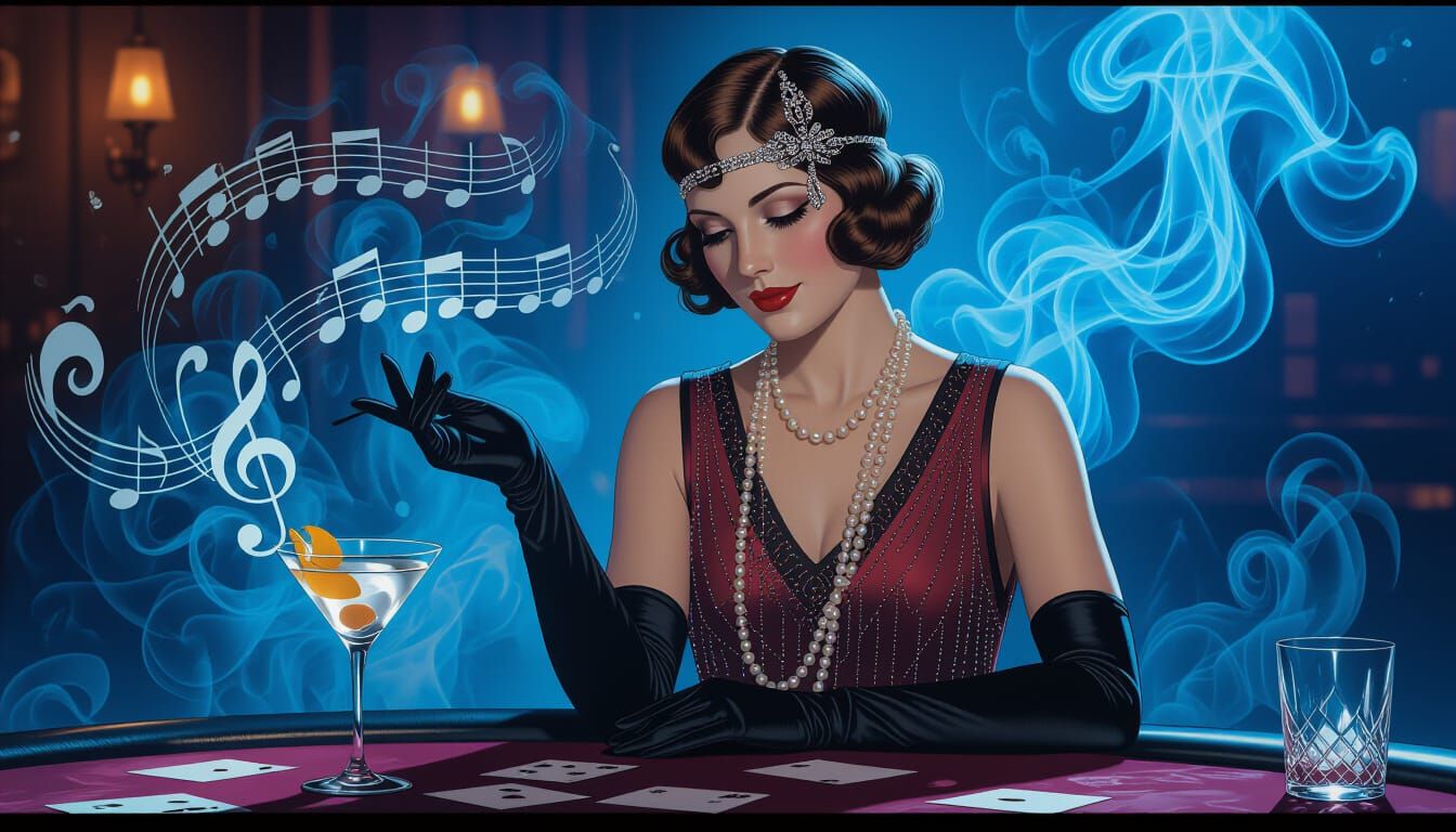 1920s Jazz Singer in Smoky Art Deco Bar