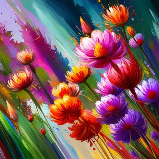 Beautiful Flowers, Large Brush Strokes Painting