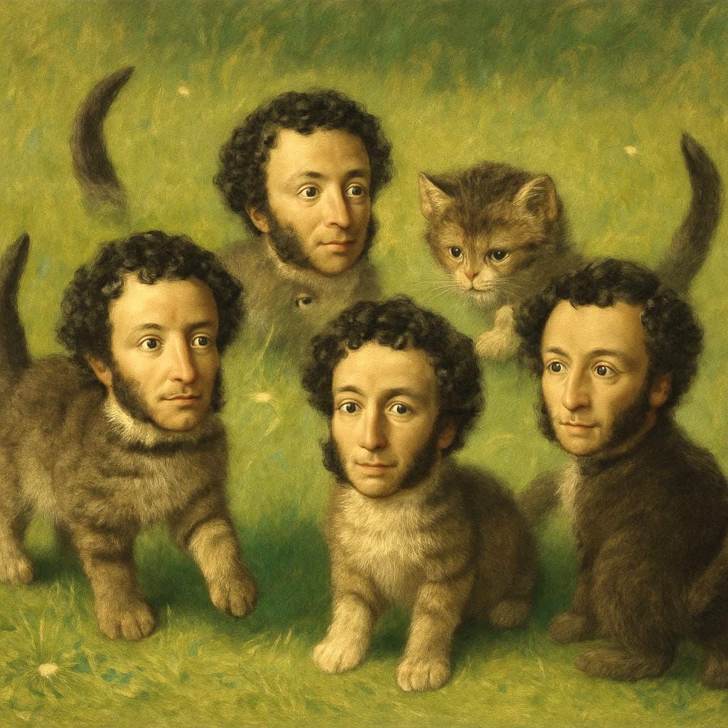 Four Pushkin kittens and one neighbour kitten