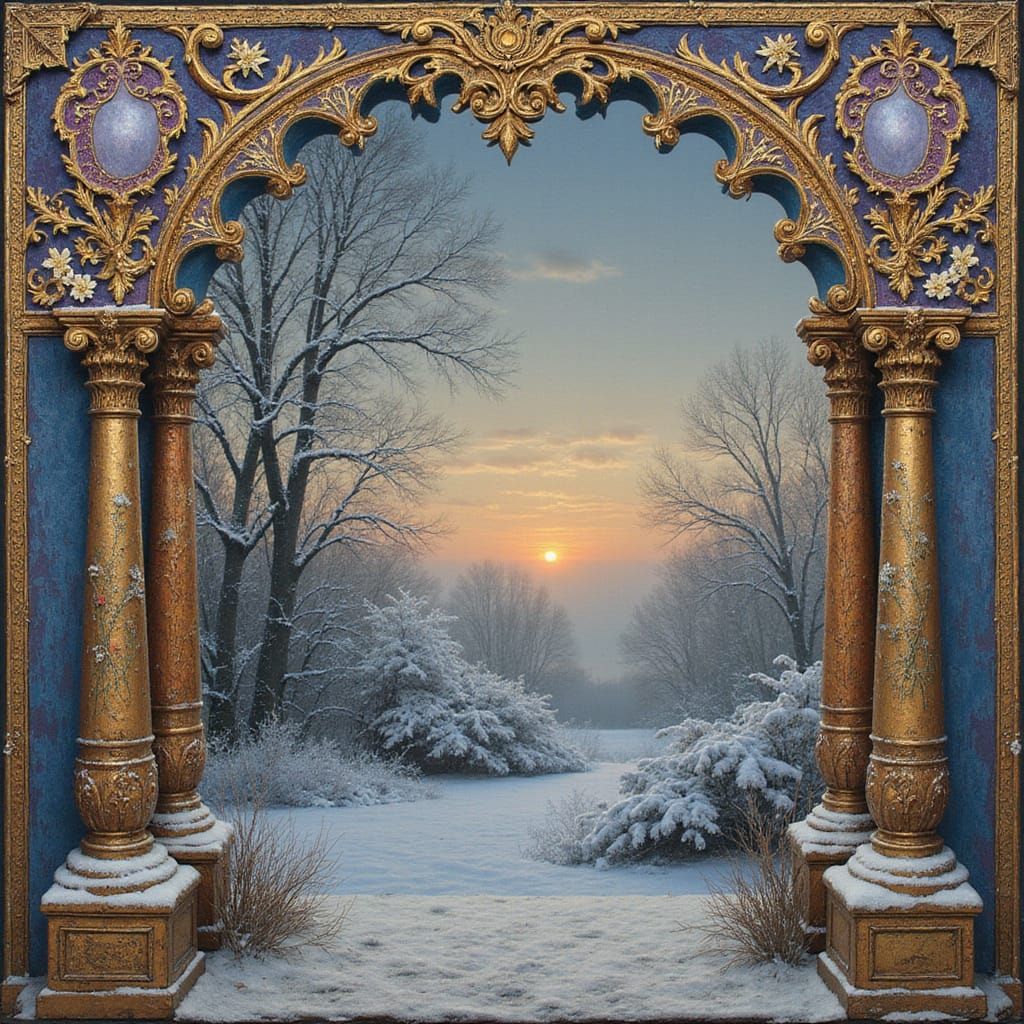 Medieval Illuminated Manuscript in Impressionist Winter Wond...