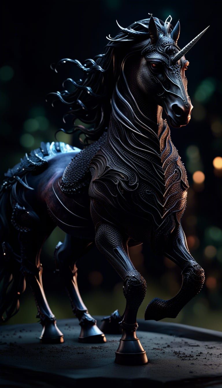 Epic Black Unicorn in a Dark Fantasy Scene