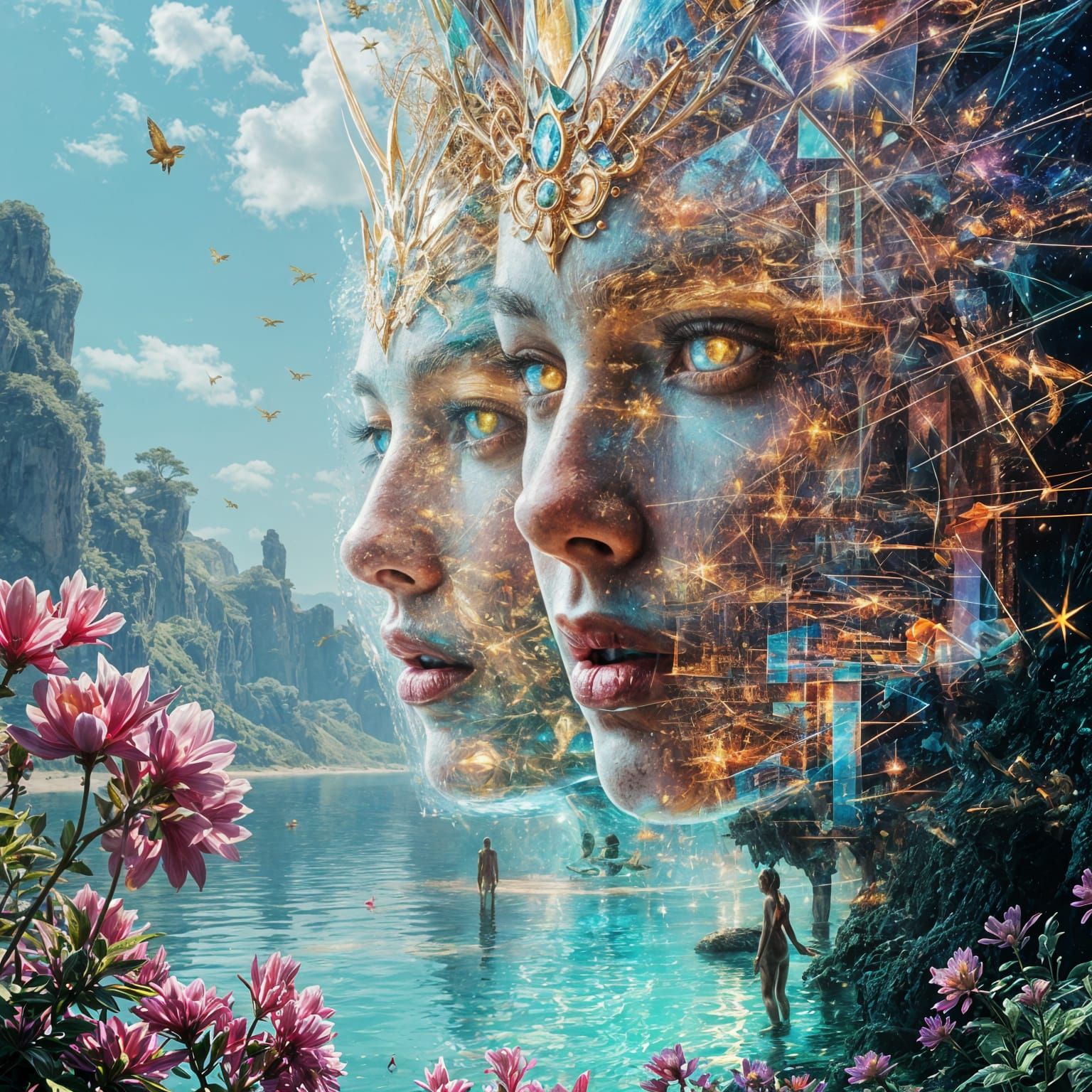 Ethereal Fantasy Realms in Cyberpunk Poster Art