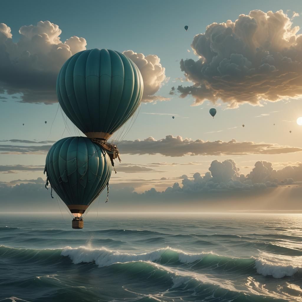 Deflated Hot Air Balloon Drifting Over Ocean