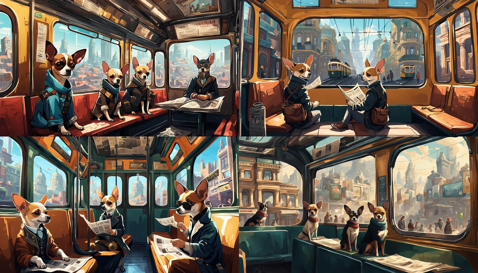 Chihuahuas in 1800s Clothing Ride a Tram