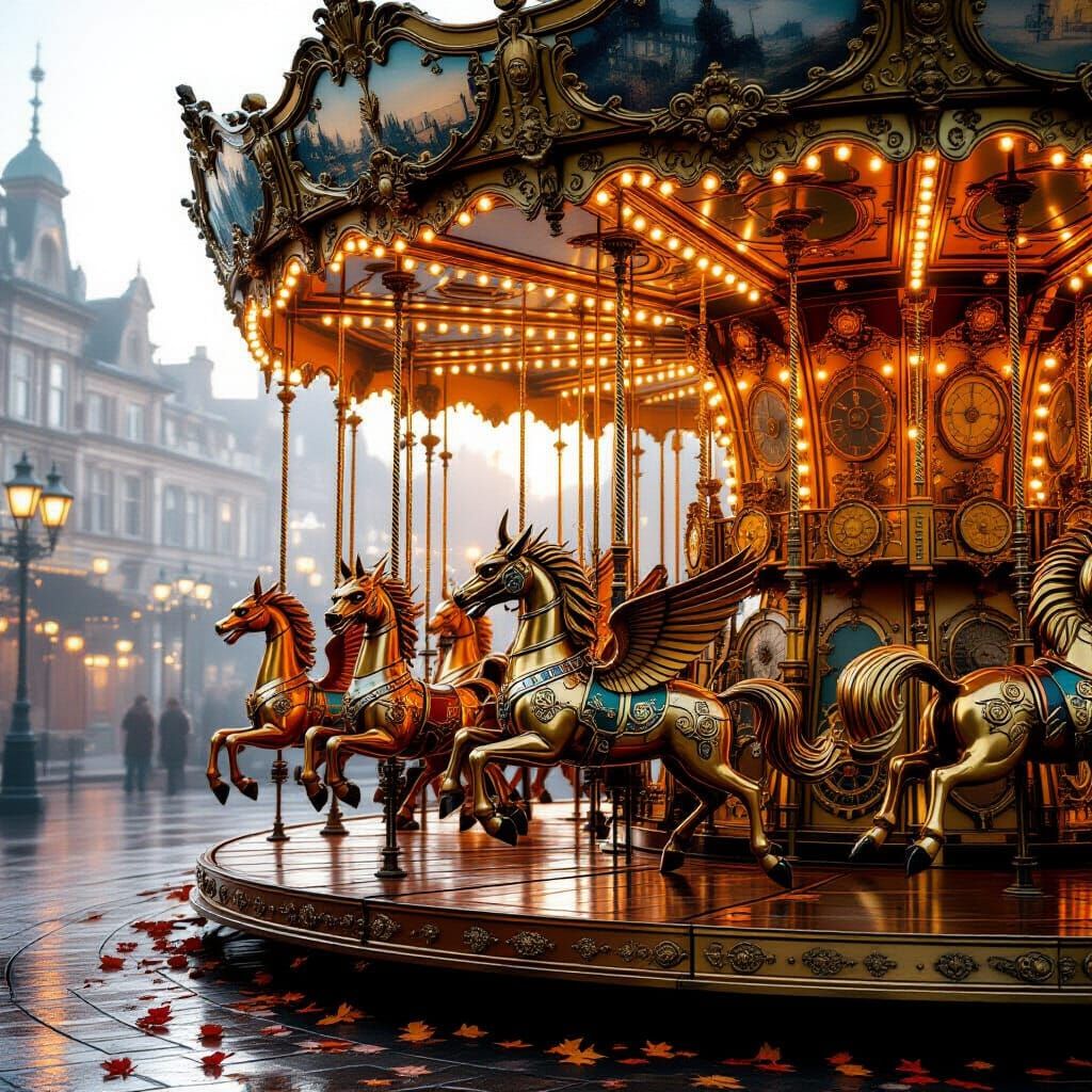 Steampunk Carousel with Clockwork Creatures