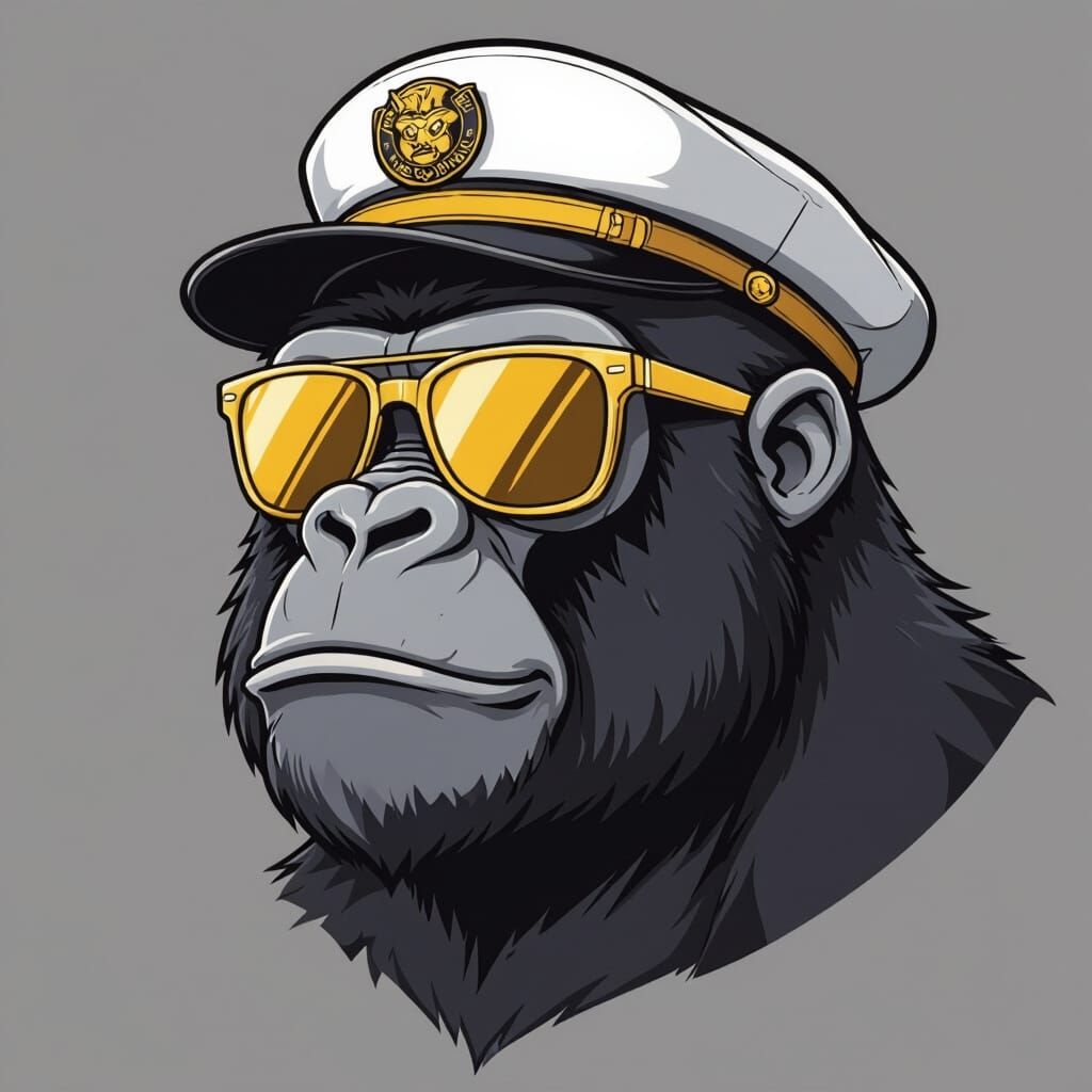 Cartoon Gorilla PFP with Sunglasses and Captain's Hat