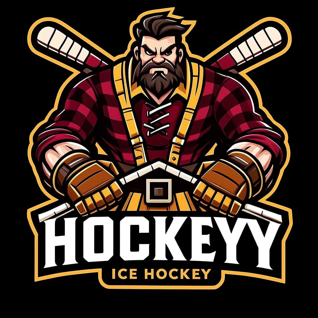 Aggressive Cartoon Ice Hockey Emblem with Plaid Pattern