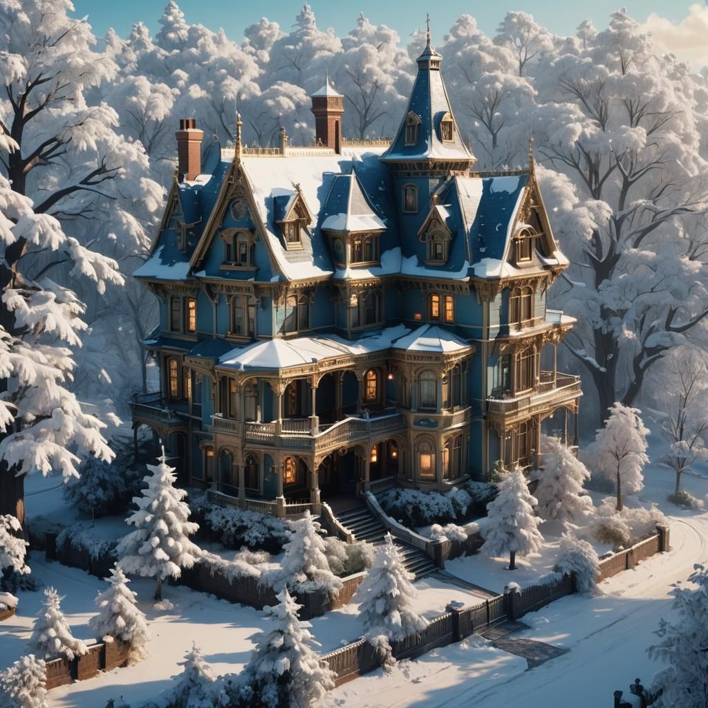 Christmas Victorian Mansion in Winter Wonderland