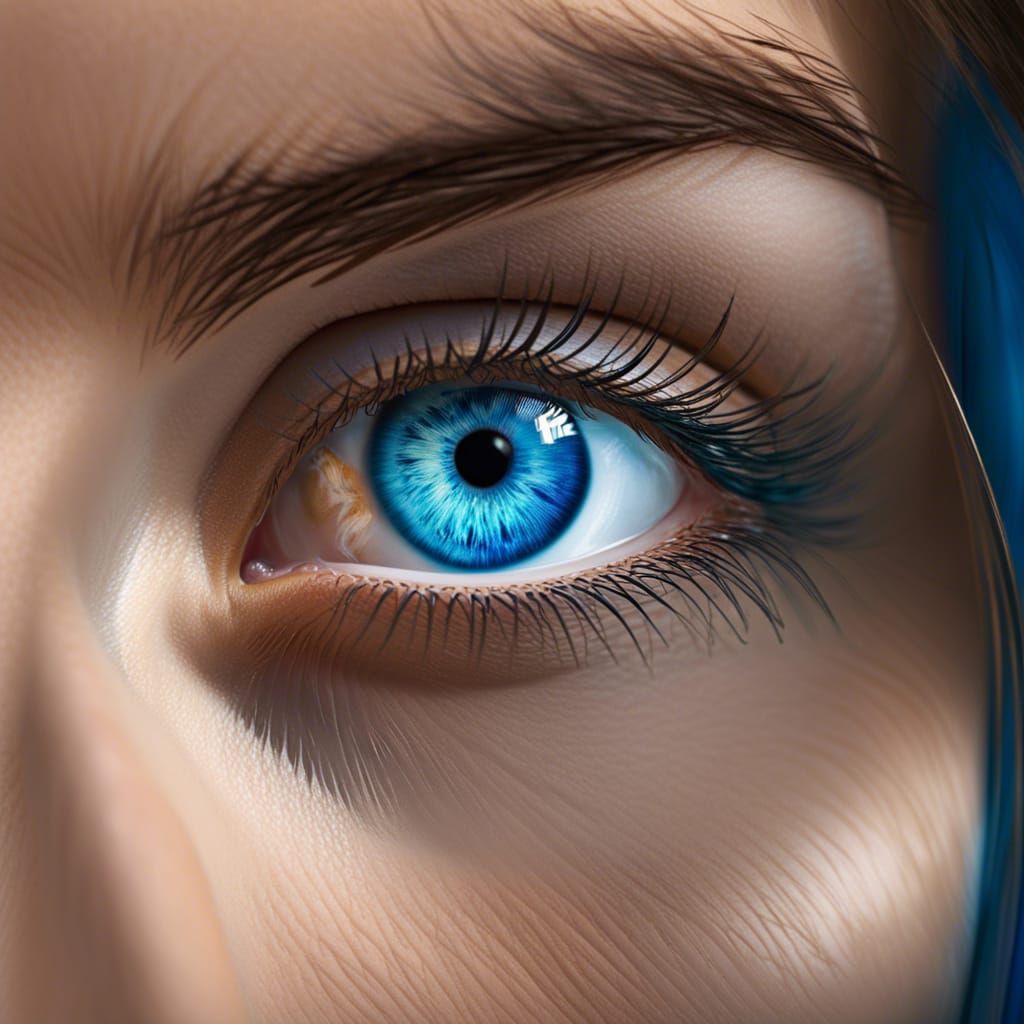 Striking Close-Up of a Woman's Wide Blue Eyes