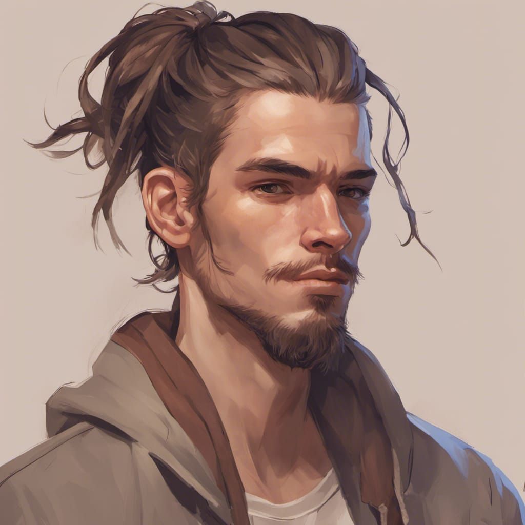 Detailed Portrait of Bored Man in Art Nouveau Style