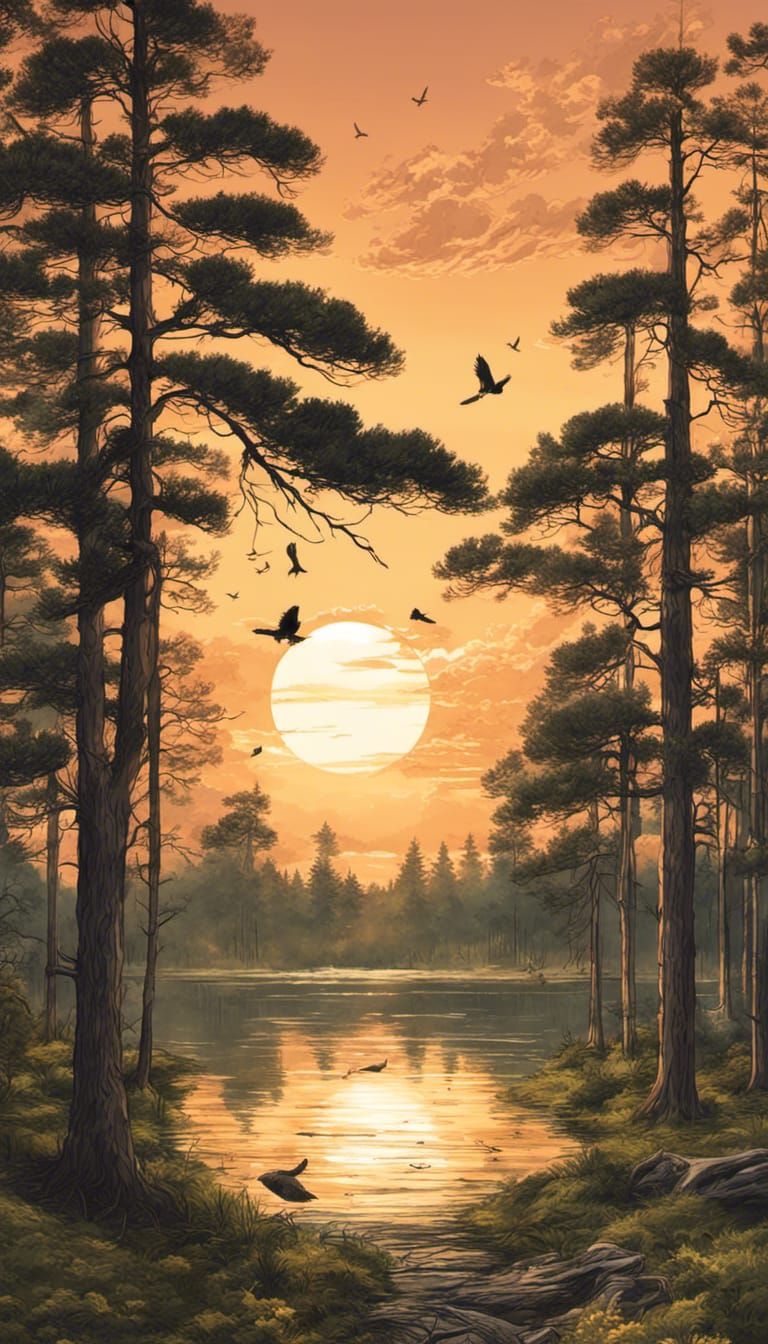 Sunset over the forest