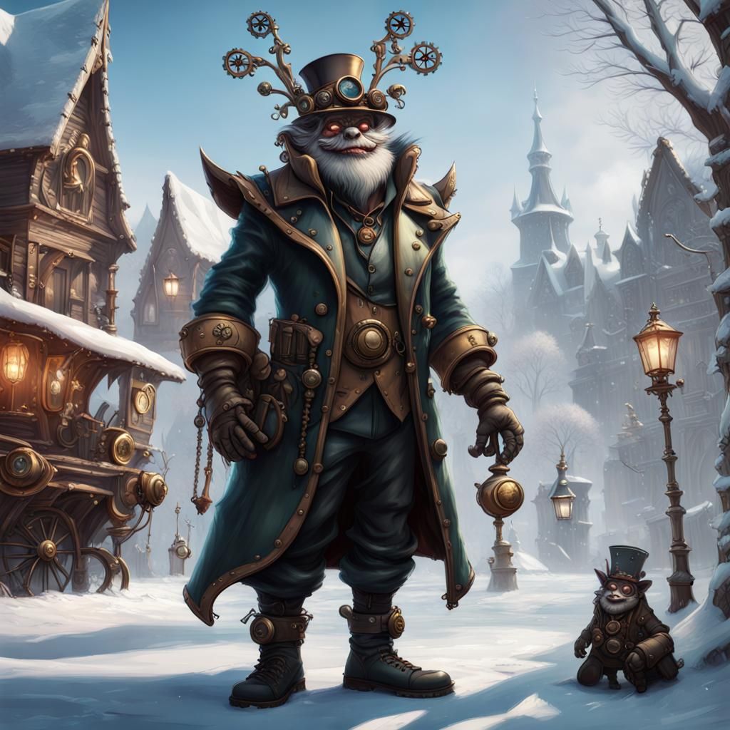 Steampunk gothic trolls in winter wonderland
