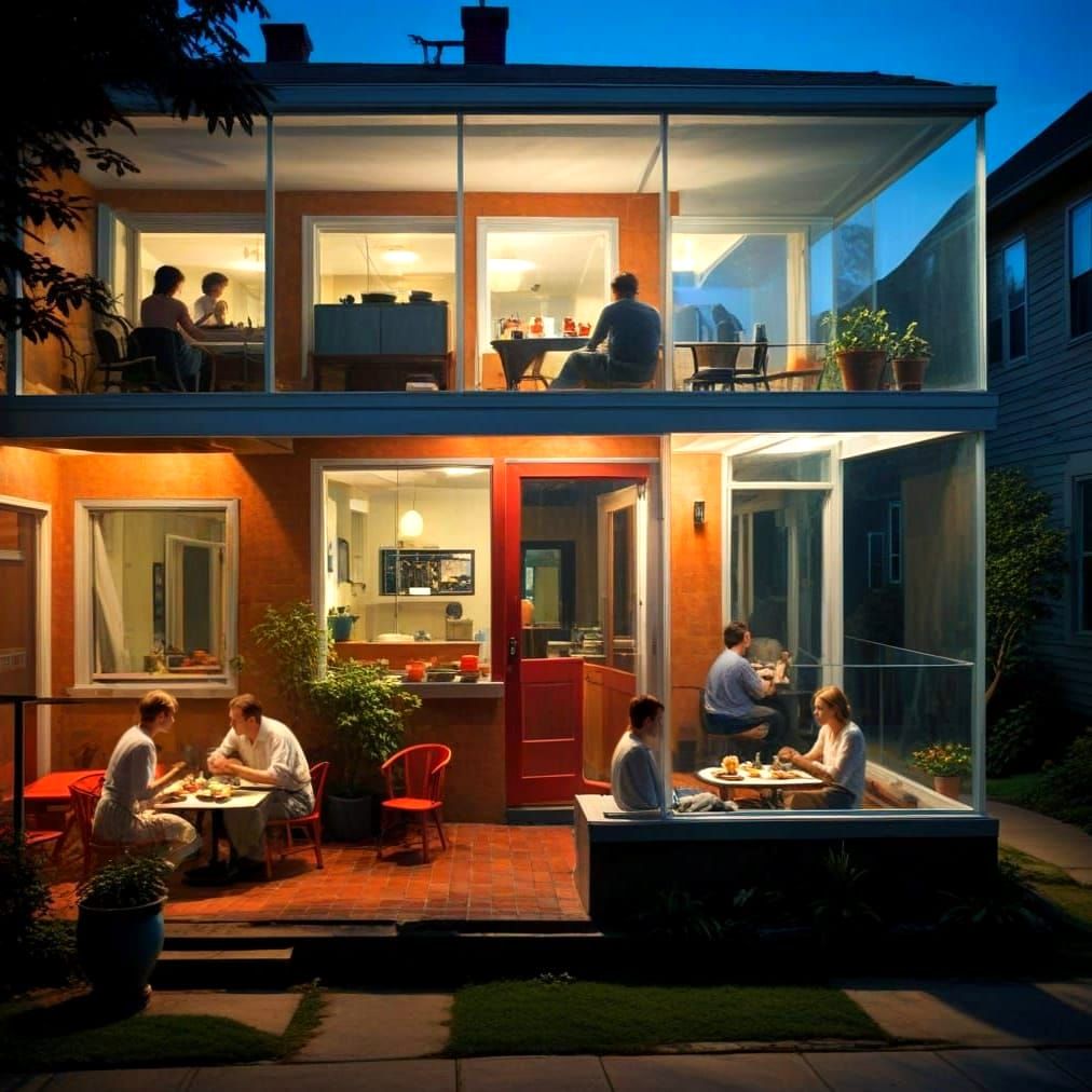 Transparent Glass Houses in Residential Area