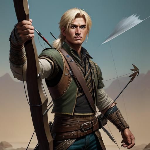 Human Ranger Aiming Bow in Detailed Matte Painting