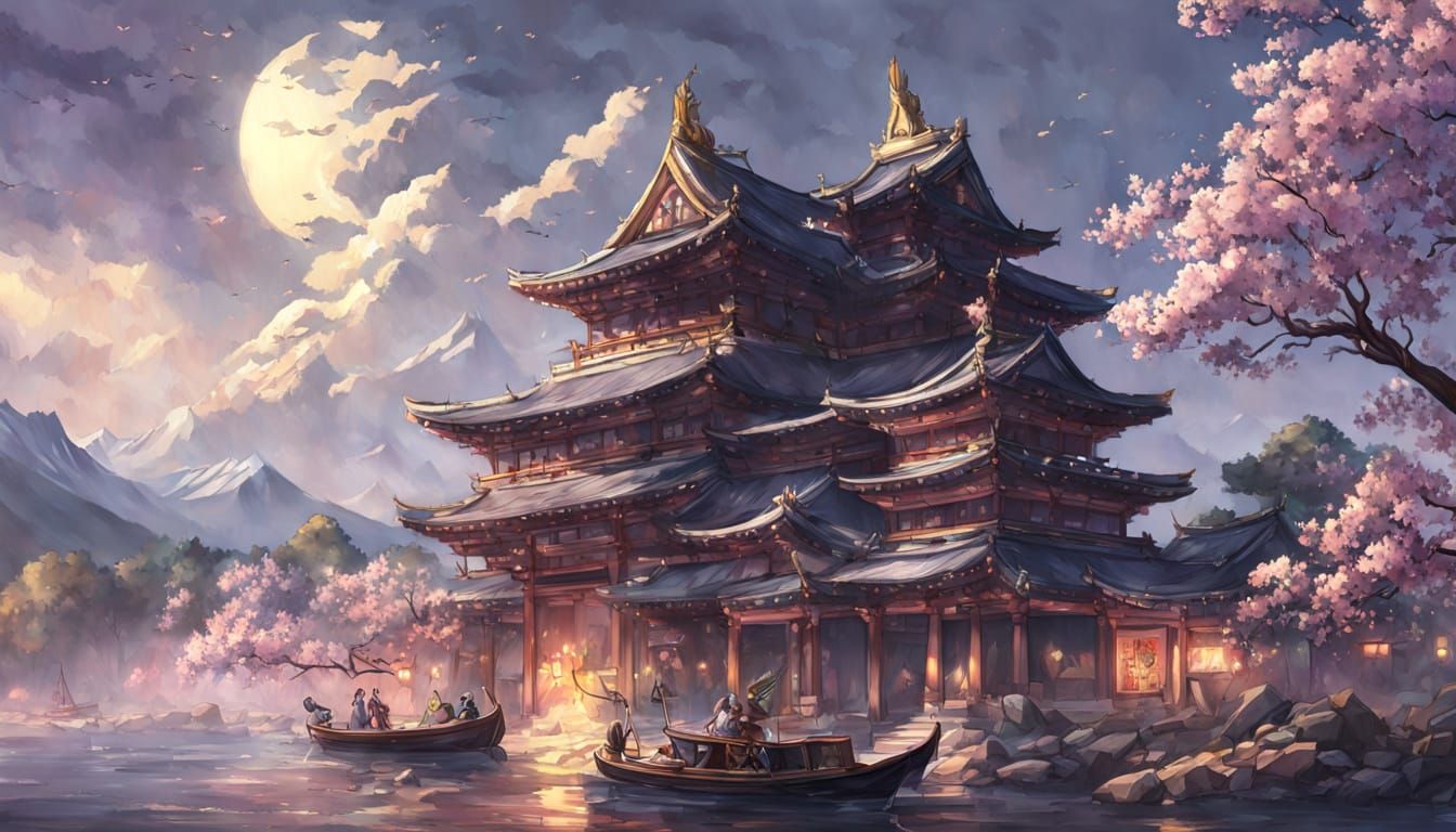 Inari Reaches Japanese Temple in Dark Fantasy Art