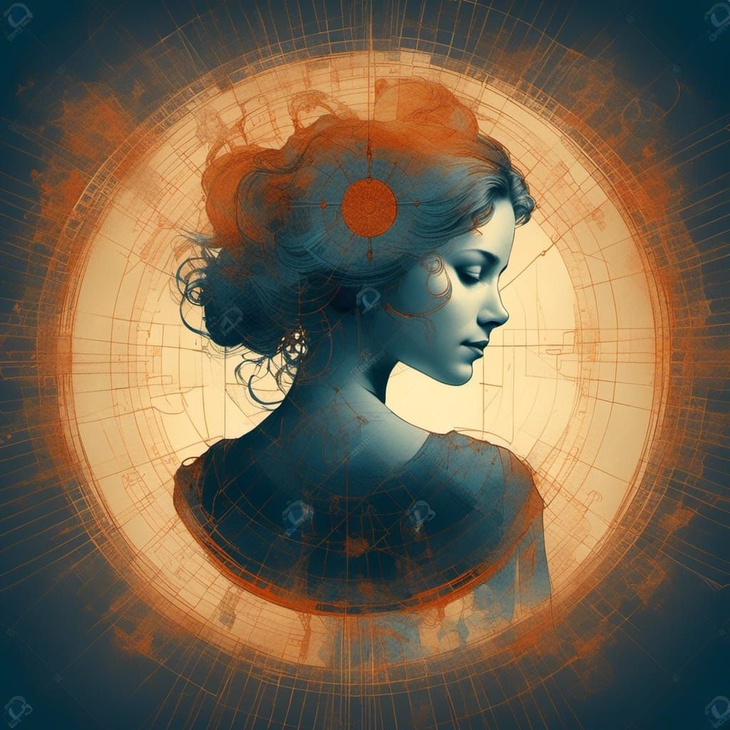 Vitruvian Woman: Double Exposure Lithography Print